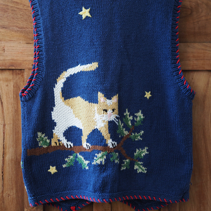 Cats at Night Knit Vest / 90s / Belle Pointe