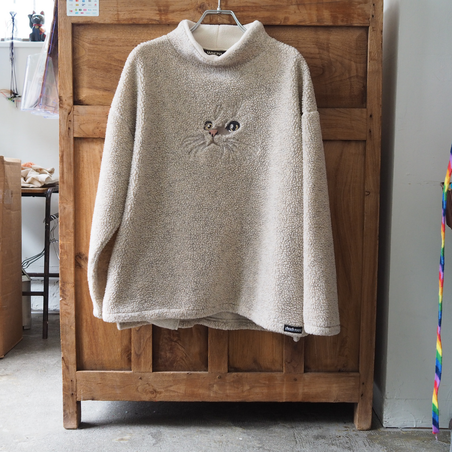 Cat Face Fleece Pullover / 90s / Made in USA