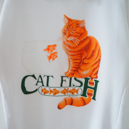 Cat Fish Collared Sweat / 90s / Made in USA