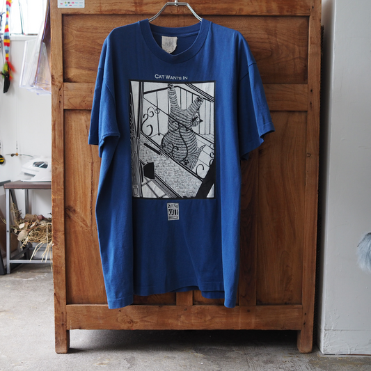 Cat Wants In, Cat Wants Out Tee / NAVY / 80s / STUART KATT / Made in Canada