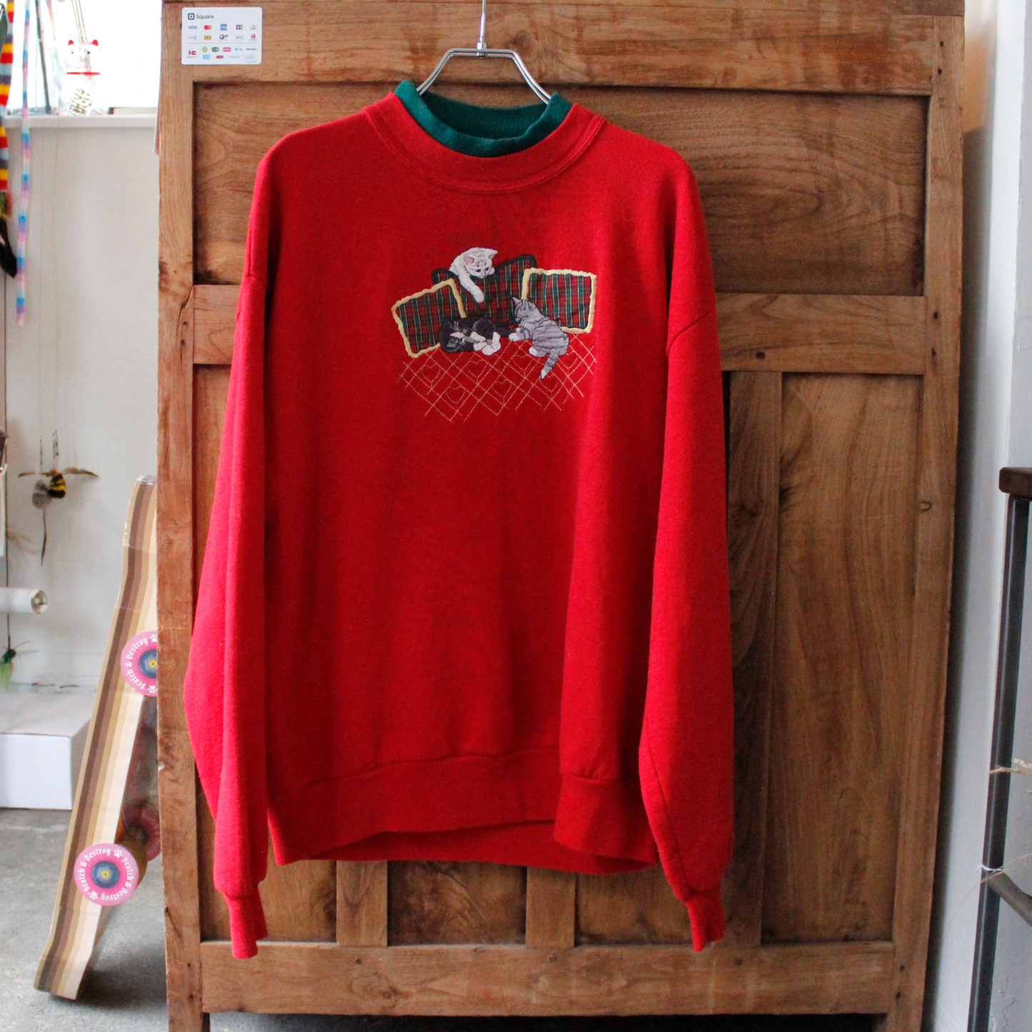 Kitties and Cushions Xmas Sweat / 90s / Made in USA