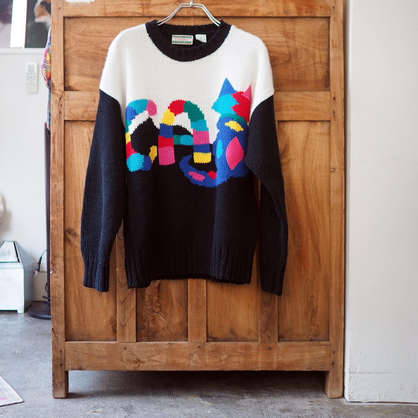 Alphabet Cat Knit Sweater / 80s-90s