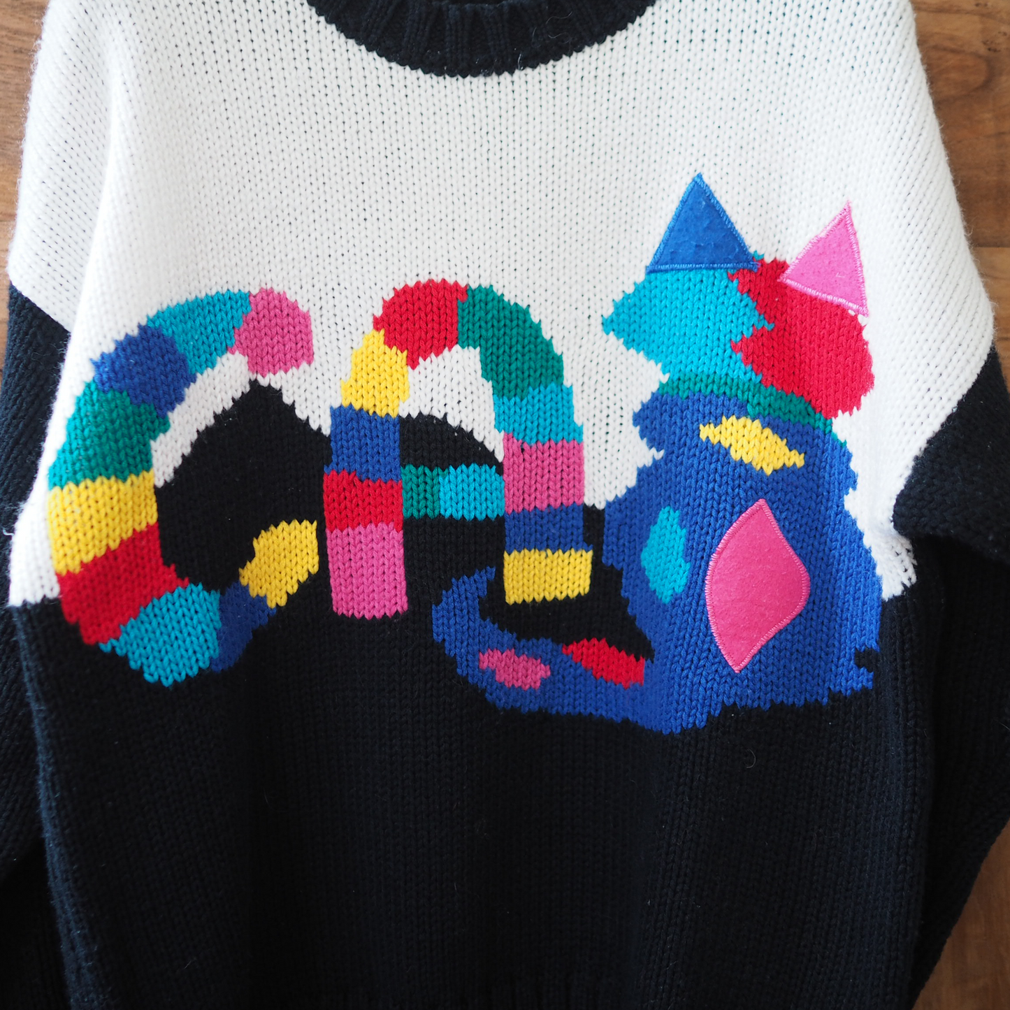 Alphabet Cat Knit Sweater / 80s-90s