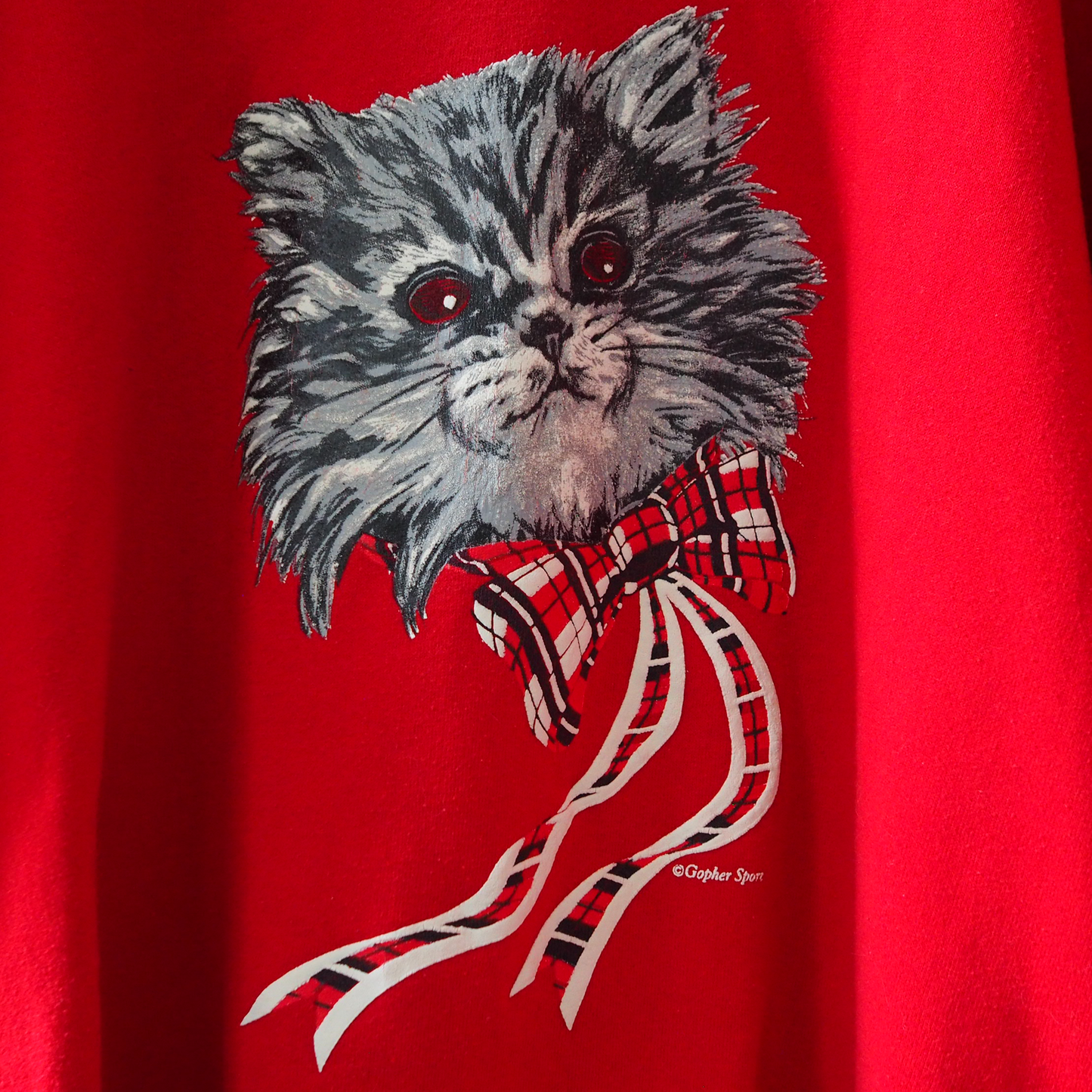 Checked Bow-Tie Cat Sweat / 90s / Made in USA