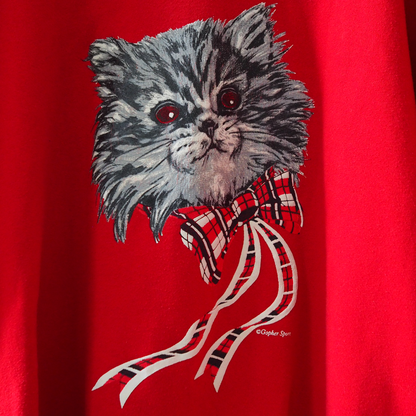Checked Bow-Tie Cat Sweat / 90s / Made in USA