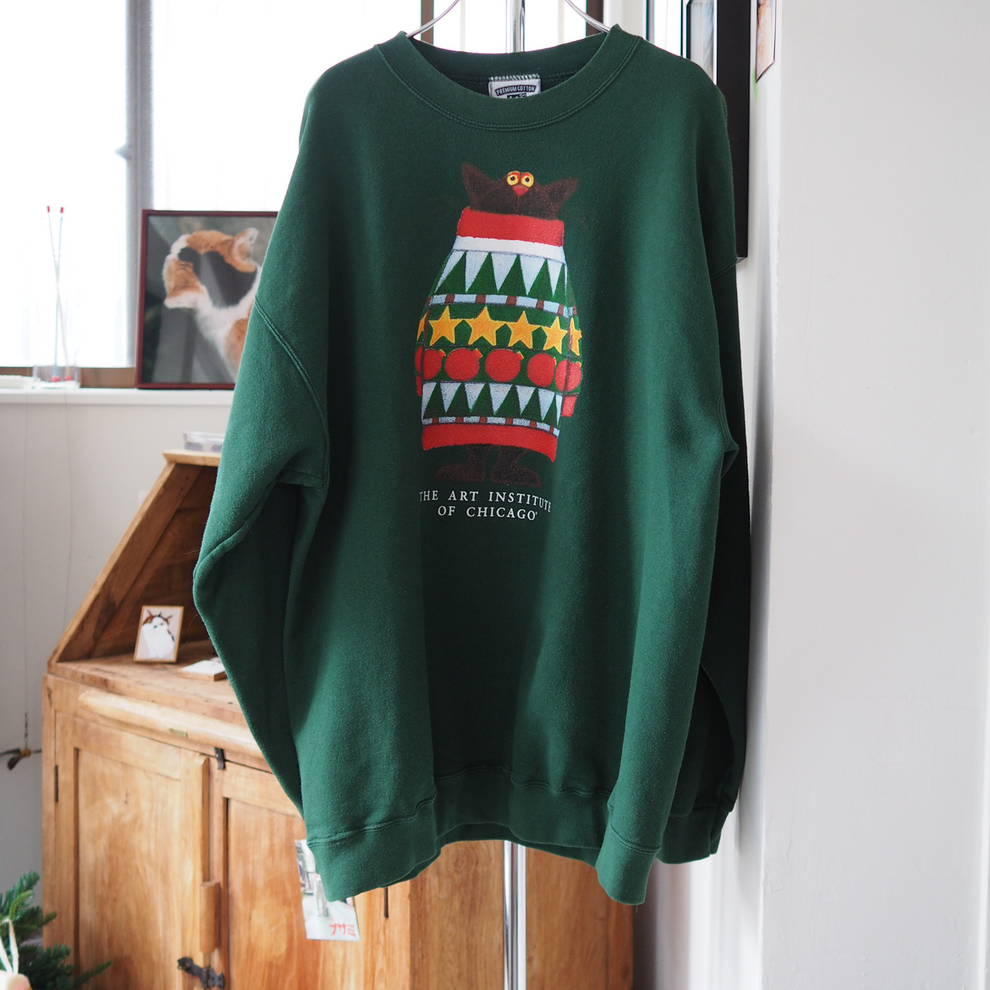 The Art Institute of Chicago "Cat in Christmas Sweater" Sweat / 90s