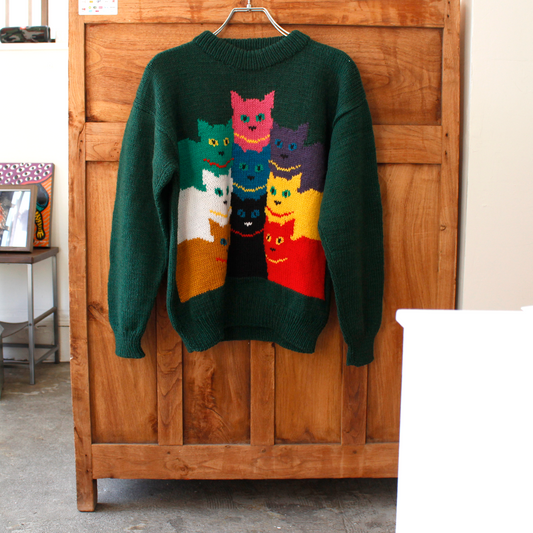 Colorful Cats Hand-knit Sweater