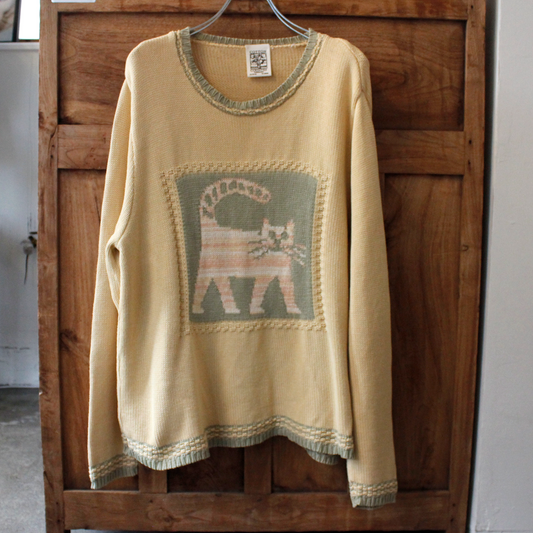 Knitted Cat Cotton Sweater / Made in Canada