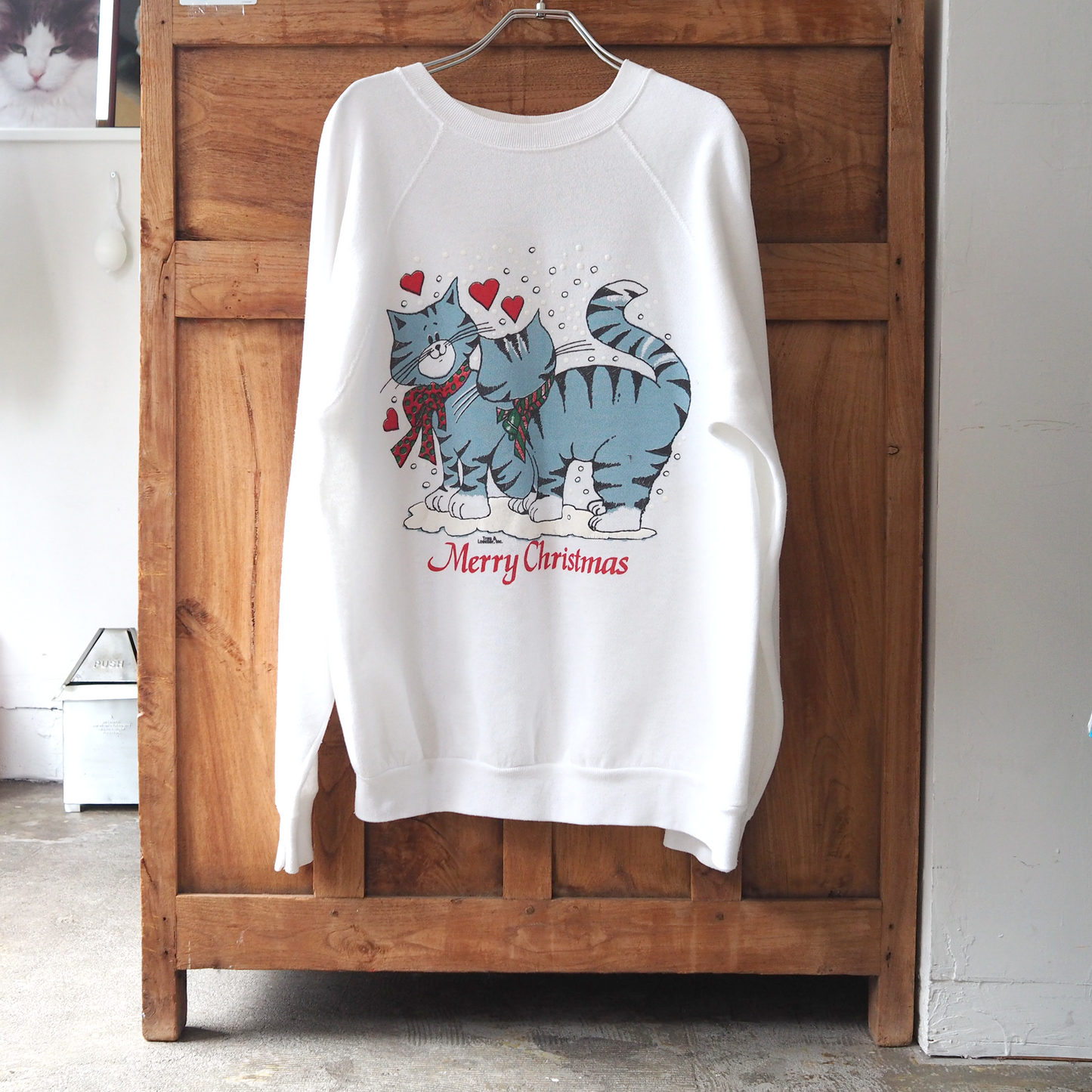 Dating Cats Christmas Sweat / 80s- / Made in USA