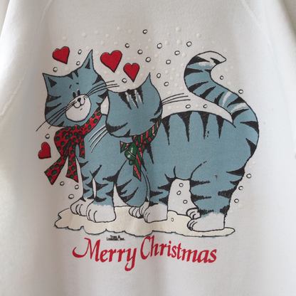 Dating Cats Christmas Sweat / 80s- / Made in USA