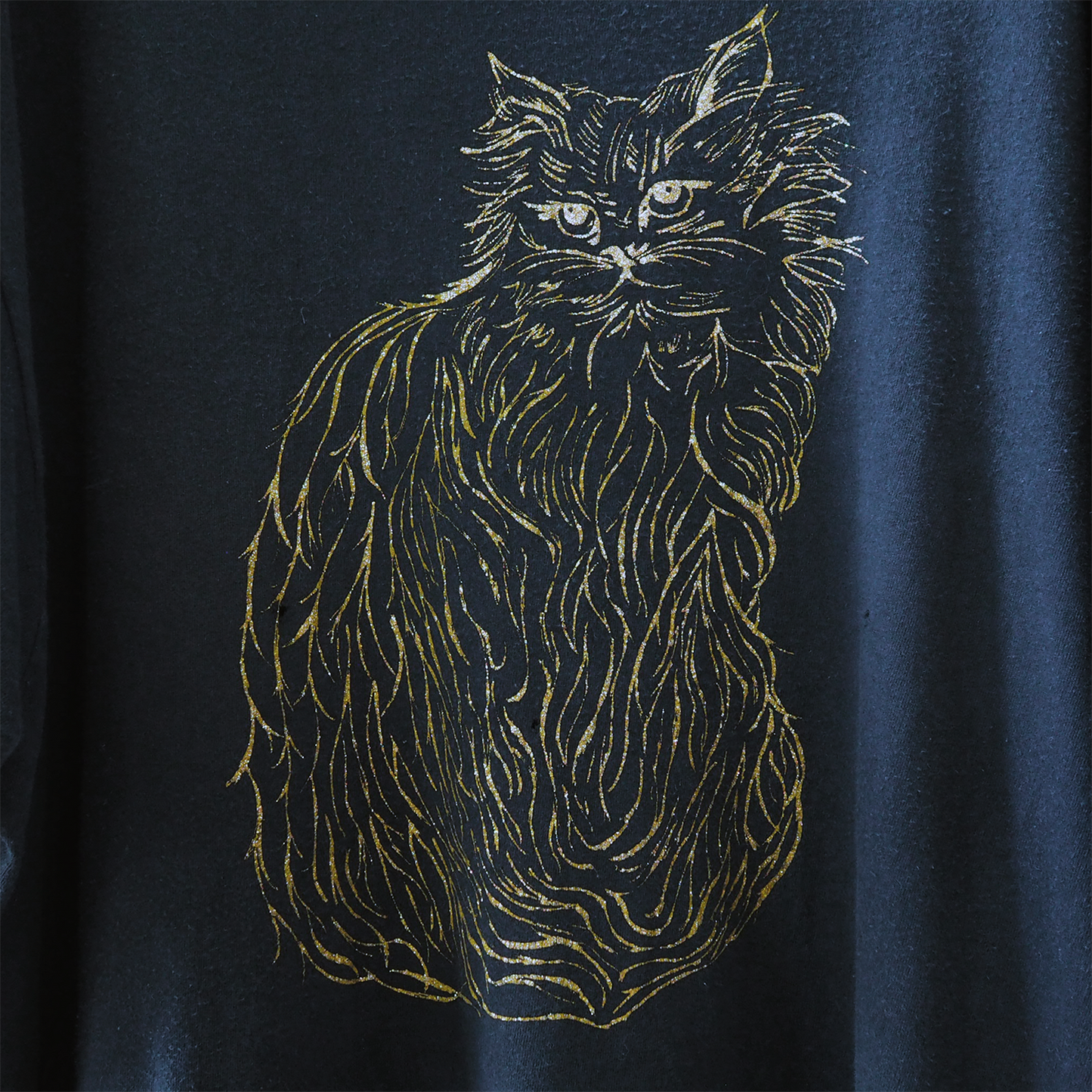 Gold Glitter Persian Cat Tee / 90s / Made in USA