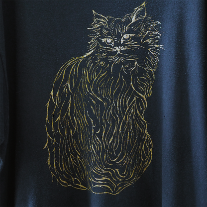Gold Glitter Persian Cat Tee / 90s / Made in USA