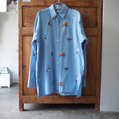 All-over Cats Embroidered Shirt / 90s