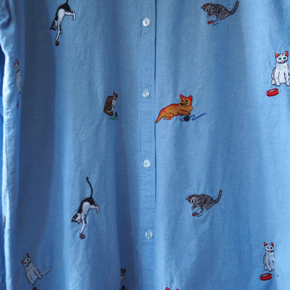 All-over Cats Embroidered Shirt / 90s