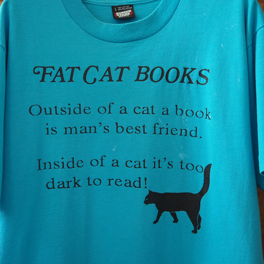 【70sビンテージ】Fat Cat カーテン2枚組 レア生地 USAファブリック Fat Cat Books Tee / 80s / Made in USA - ネコ古着 - フレーメンストア