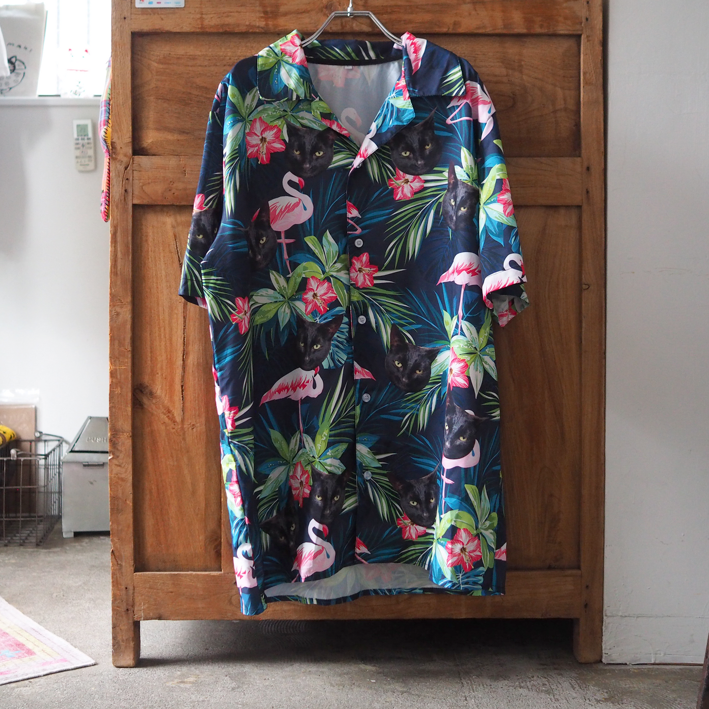 Black Cat, Flamingo & Hibiscus Shirt