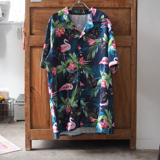 Black Cat, Flamingo & Hibiscus Shirt