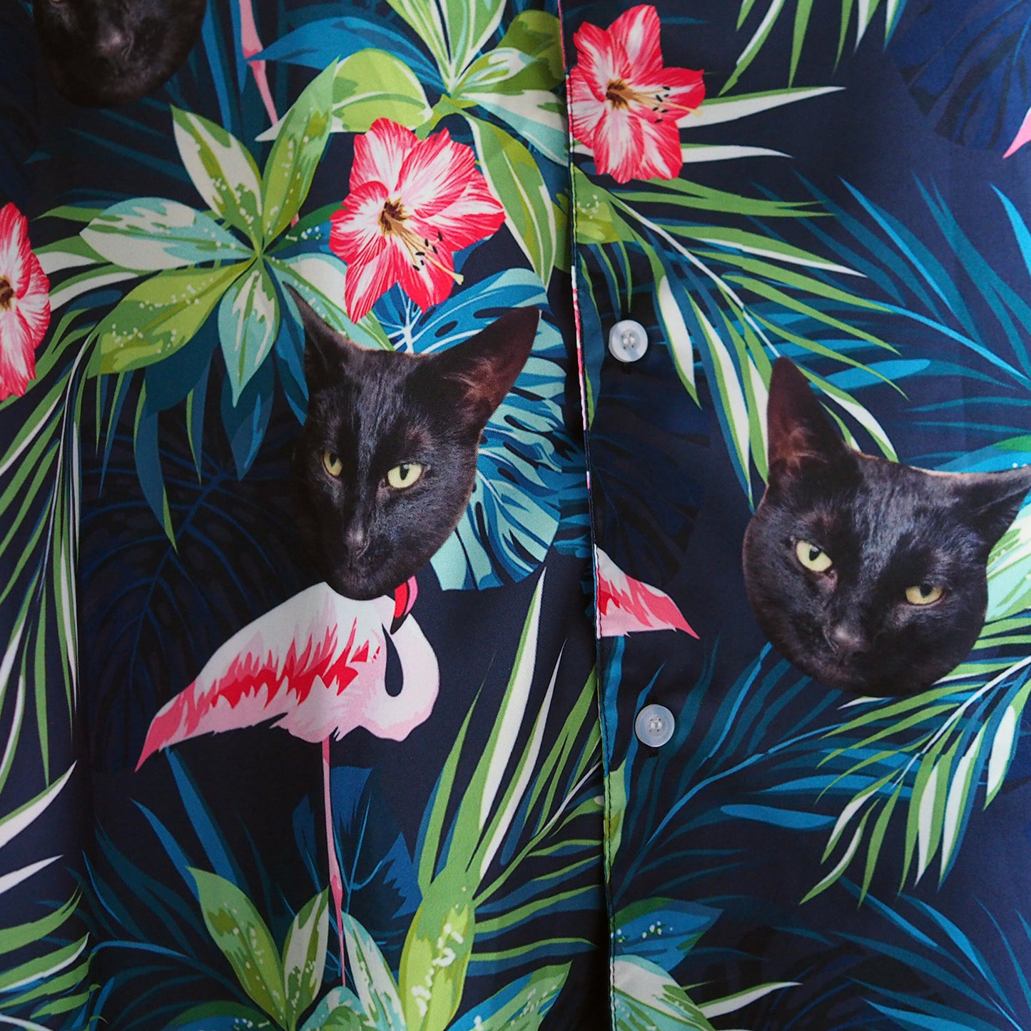 Black Cat, Flamingo & Hibiscus Shirt