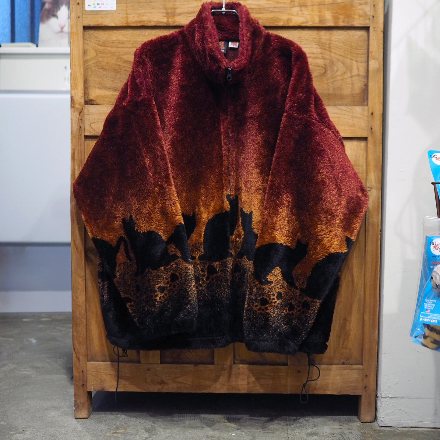 Black Cats and Paws Fleece Jacket / 90s / Made in USA