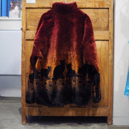 Black Cats and Paws Fleece Jacket / 90s / Made in USA