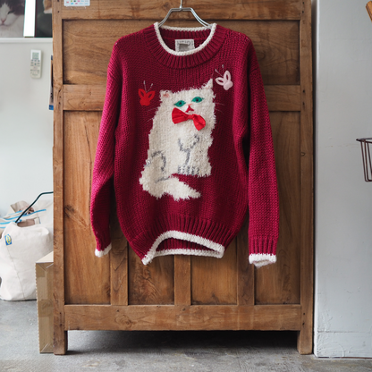 Fluffy Cat Knit Sweater / 80s-90s