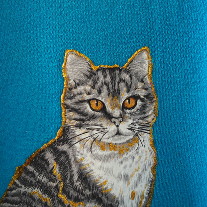Gray Tabby & White Cat Sweat / 90s / Made in USA