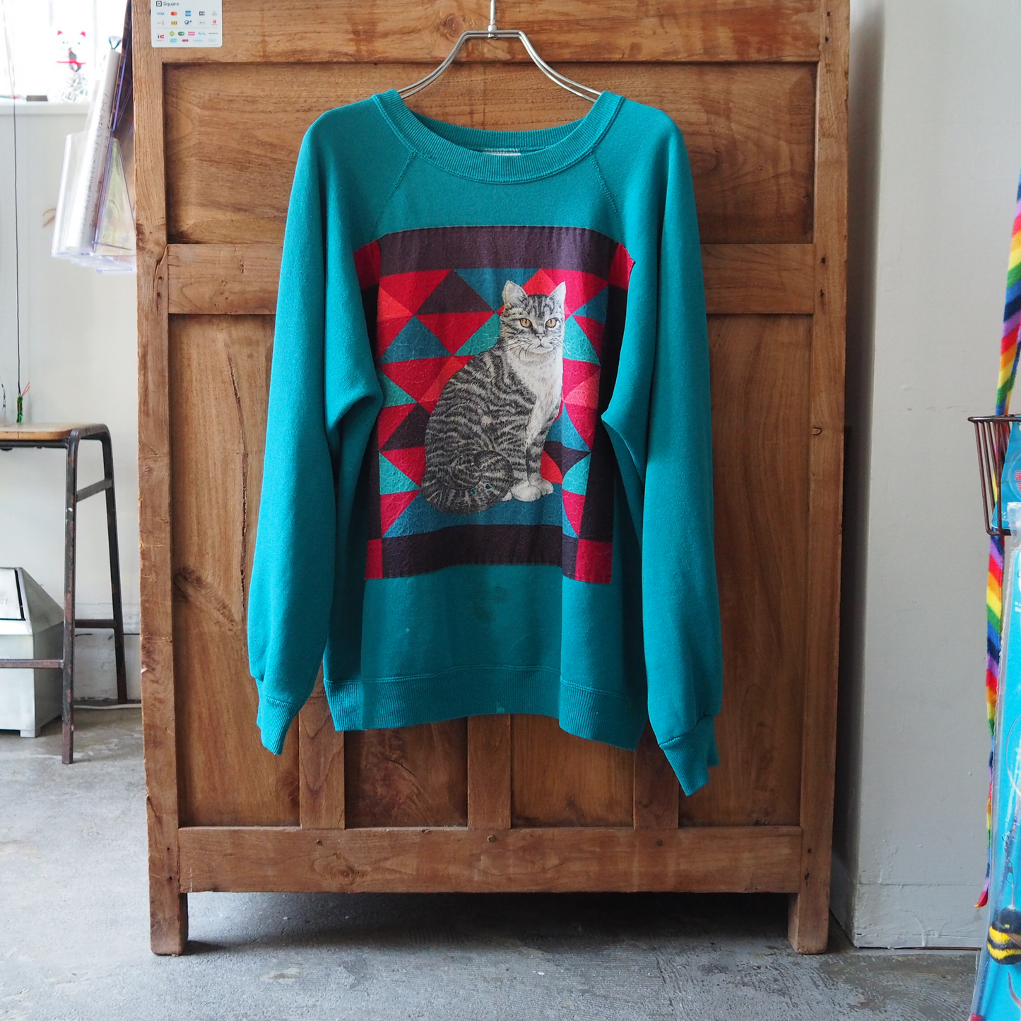 Patchwork Cat Sweat / 80s / Made in USA
