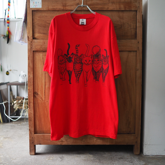HEP CAT "Cats Coming and Going" Tee / Red / 90s / Made in USA