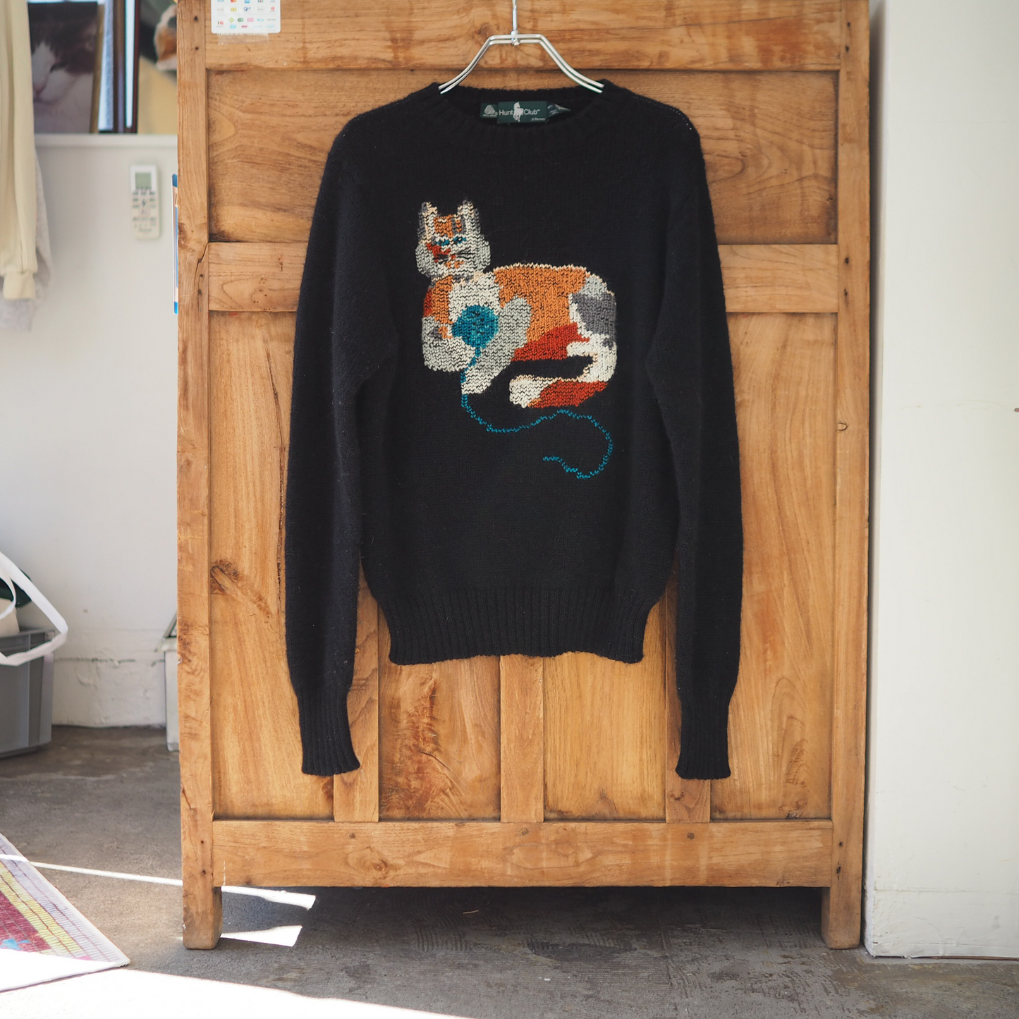 Cat with Yarn Ball Wool Sweatshirt / 90s-