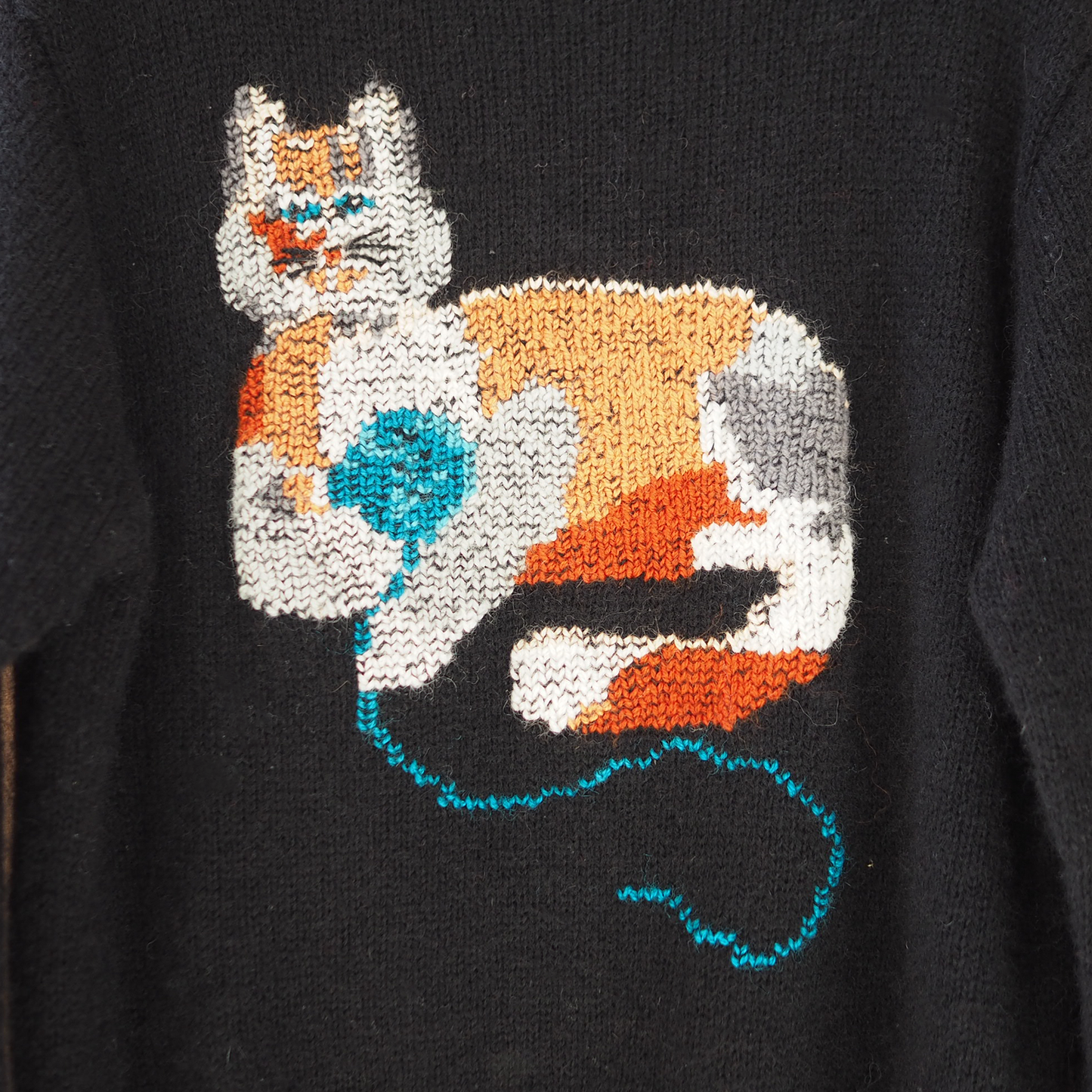 Cat with Yarn Ball Wool Sweatshirt / 90s-