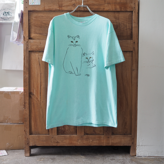 Cat Sketch Tee / 80s- / Made in USA