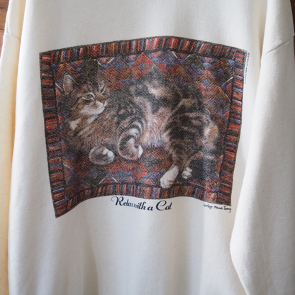 Ivory Cats Relax with a Cat Sweat / 90s / Made in USA