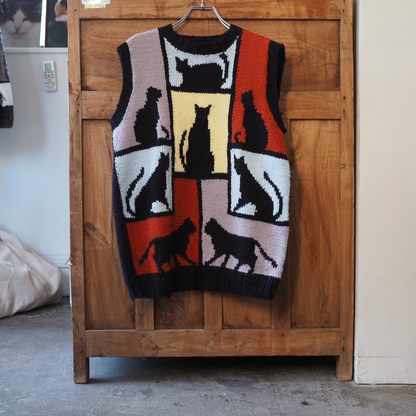 Black Cats in Frames Knit Vest