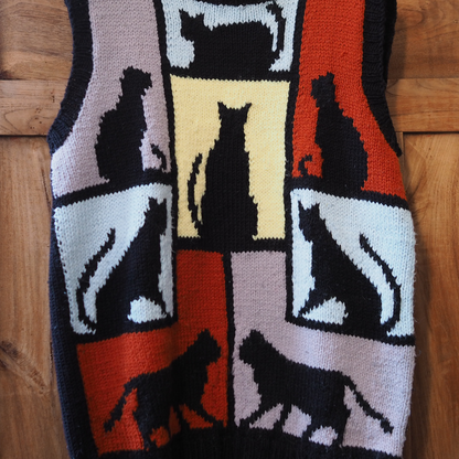 Black Cats in Frames Knit Vest