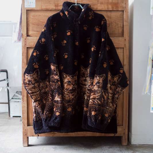 Mazmania All-Over Paws Prints & Cats Fleece Jacket / 90s / Made in USA