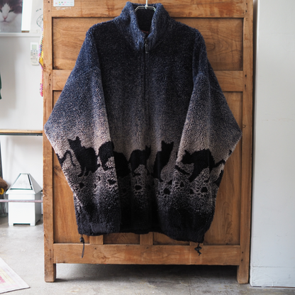 Mazmania Black Cats and Paws Fleece Jacket / 90s / Made in USA