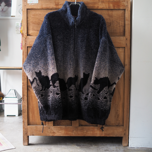 Mazmania Black Cats and Paws Fleece Jacket / 90s / Made in USA