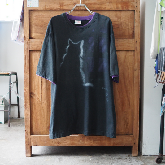 Midnight Patrol Cat Ringer Tee / 90s / Made in USA