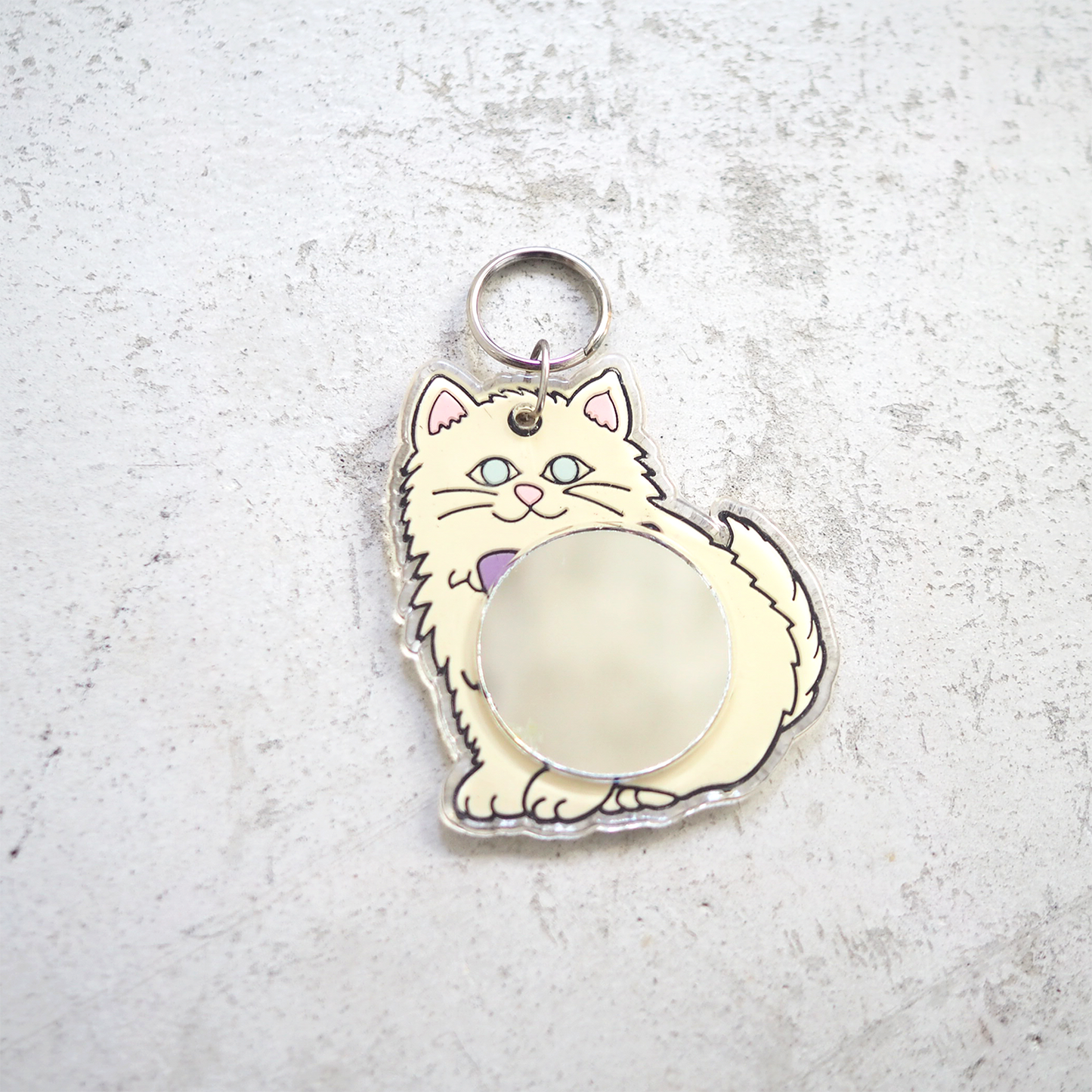 Fluffy Cat Mirror Key Chain