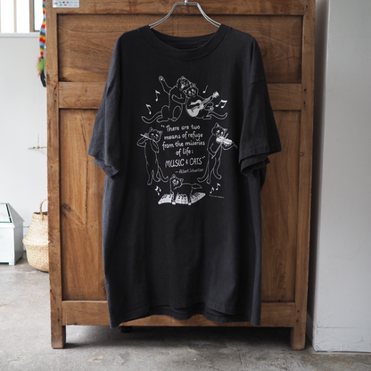 Music & Cats Tee / HEP CAT / 90s / Made in USA