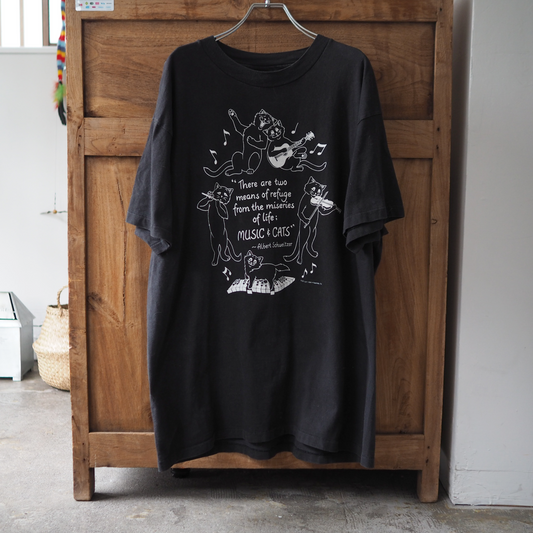 Music & Cats Tee / HEP CAT / 90s / Made in USA