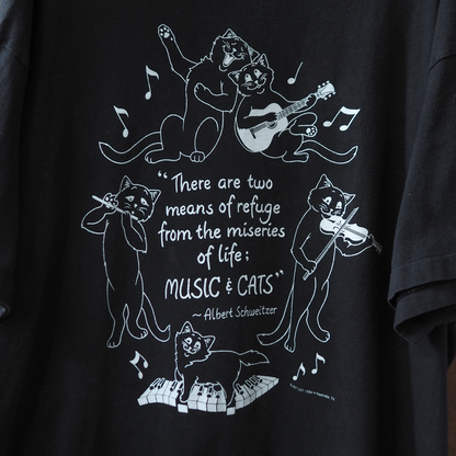 Music & Cats Tee / HEP CAT / 90s / Made in USA