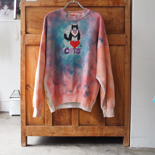 I ♡ Cats Hand-Painted Sweatshirt / 90s / Made in USA
