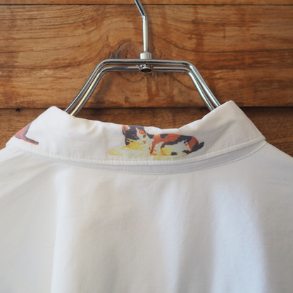 Cat Print Shirt / 80s / Made in USA