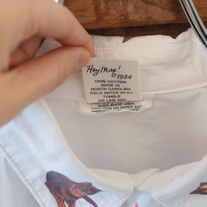 Cat Print Shirt / 80s / Made in USA