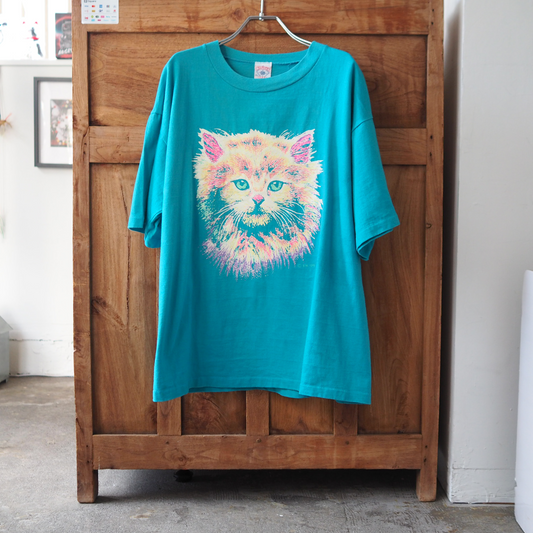 Psychedelic Cat Tee / 80s- / Made in USA