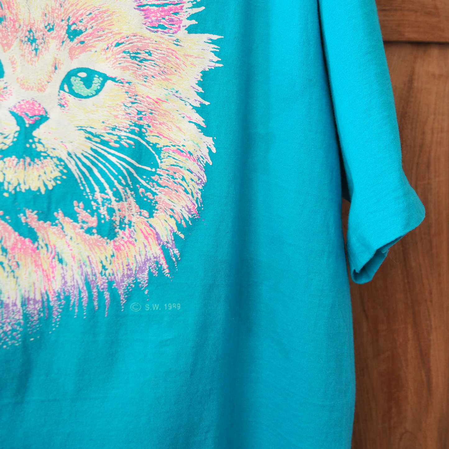 Psychedelic Cat Tee / 80s- / Made in USA