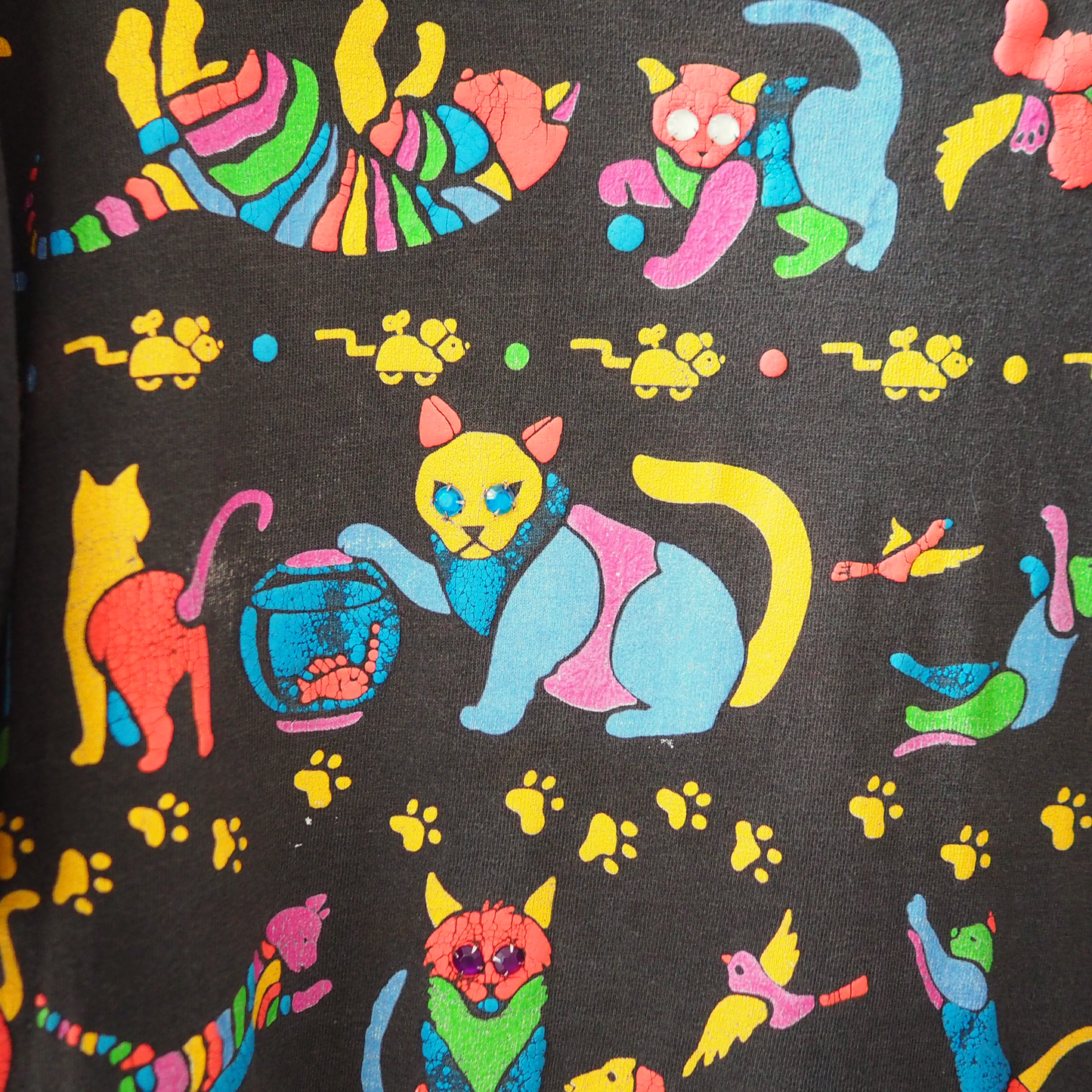 Psychedelic Neon Cat Tee / 90s / Made in USA