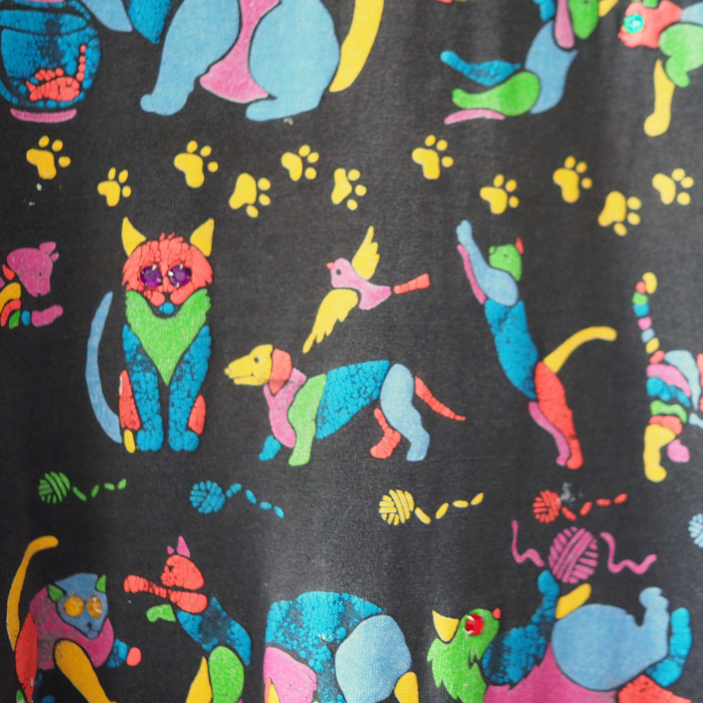 Psychedelic Neon Cat Tee / 90s / Made in USA
