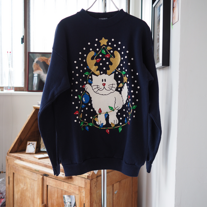 Illuminated Cat Reindeer Sweat / 90s